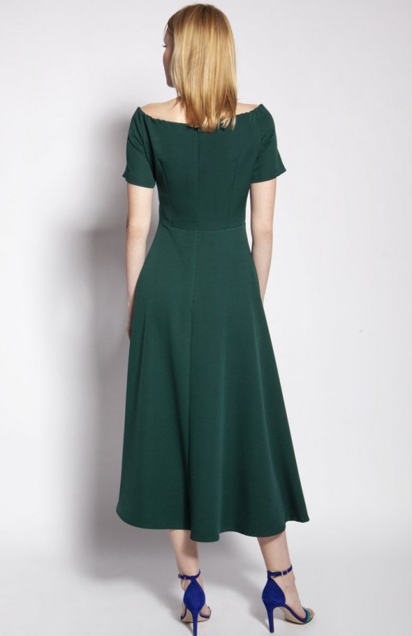 Sukienka trapezowa midi zielona SUK181 tył