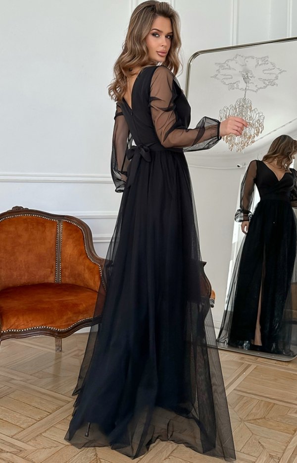 Bicotone szyfonowa sukienka maxi z długim rękawem 302-06-2