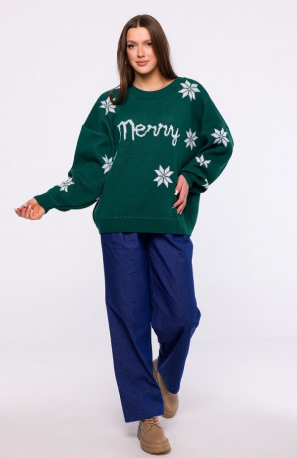 Świąteczny sweter oversize zielony MXS10 