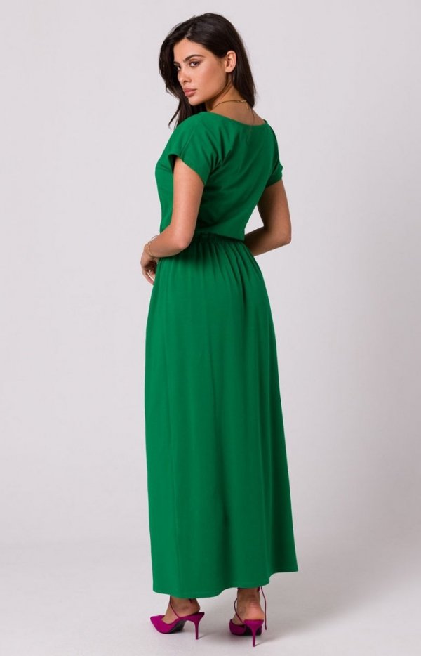 Bewear B264 maxi sukienka bawełniana zielona tył