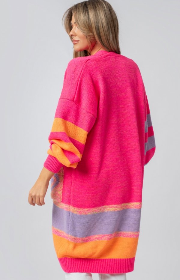 Kolorowy oversizowy długi kardigan Carrie tył