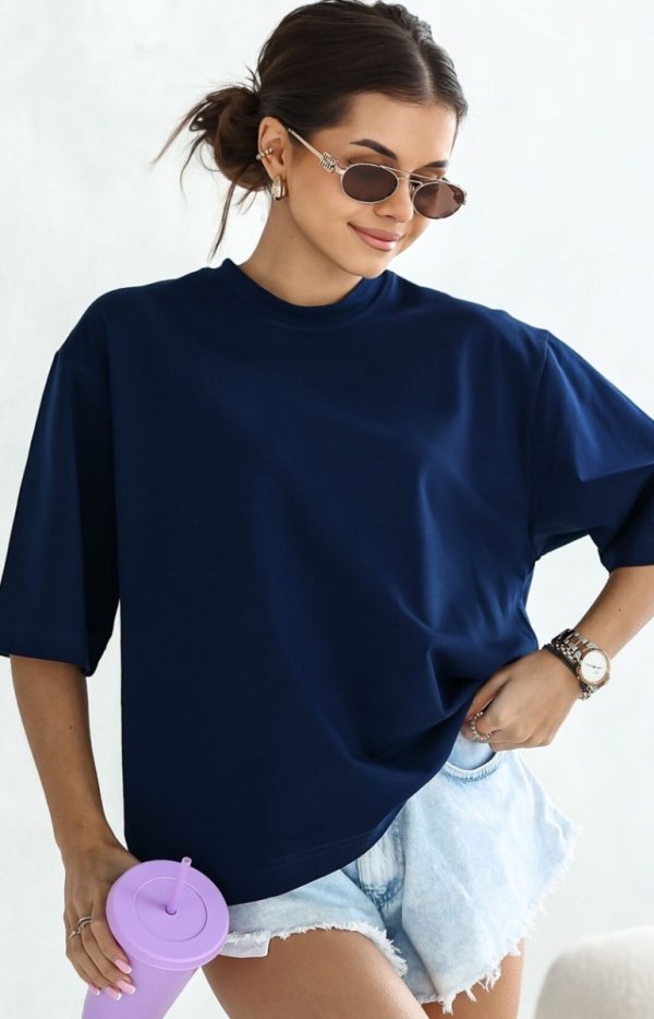 Oversizowy t-shirt damski Myszka Nothing granatowy-1