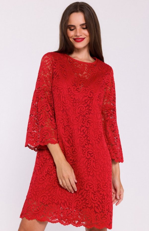 Stylove S380 koronkowa sukienka trapez czerwona 