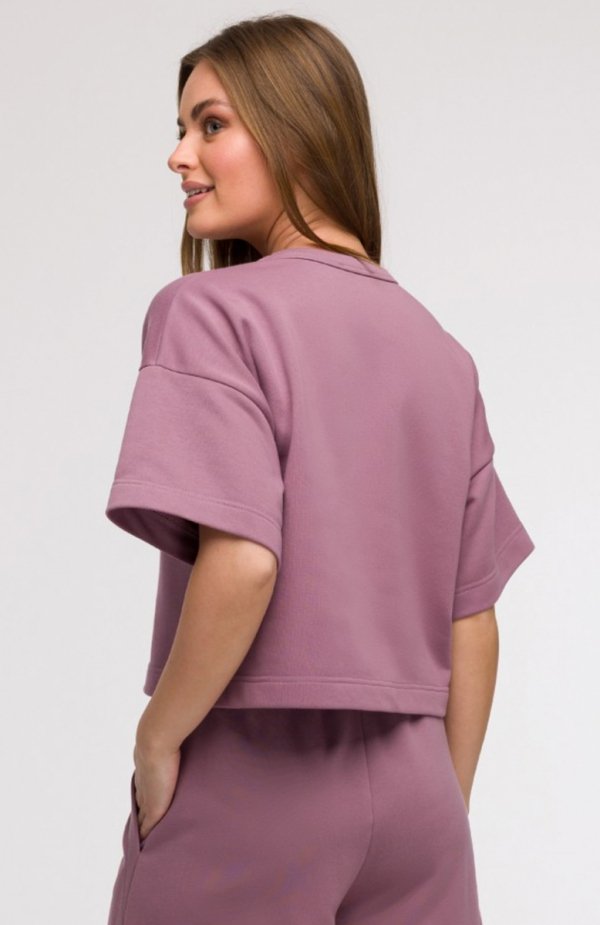 Bewear B294 bluza oversize z krótkimi rękawami wrzosowa tył