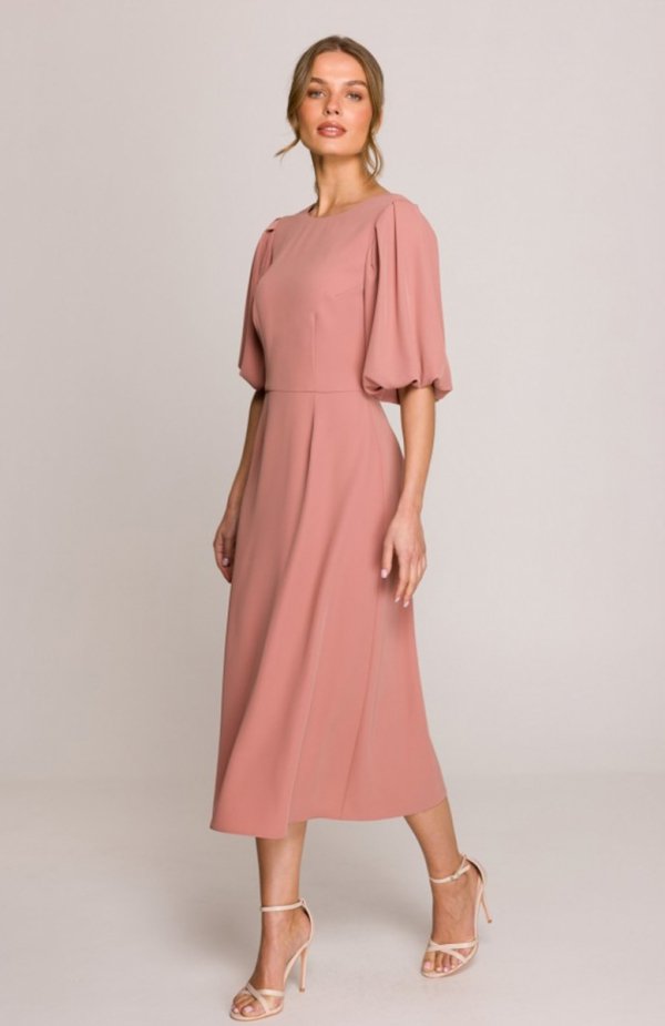 Stylove S399 sukienka z bufiastymi rękawami różana 