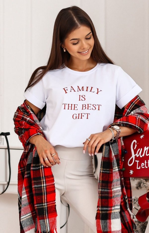 Świąteczny t-shirt damski Family biały