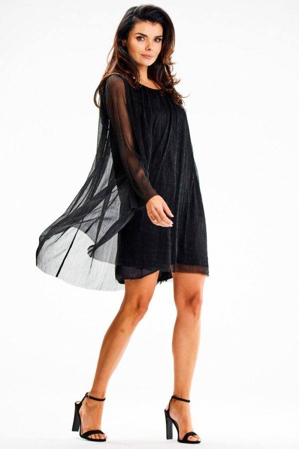 Awama A628 połyskująca sukienka oversizowa czarna-1