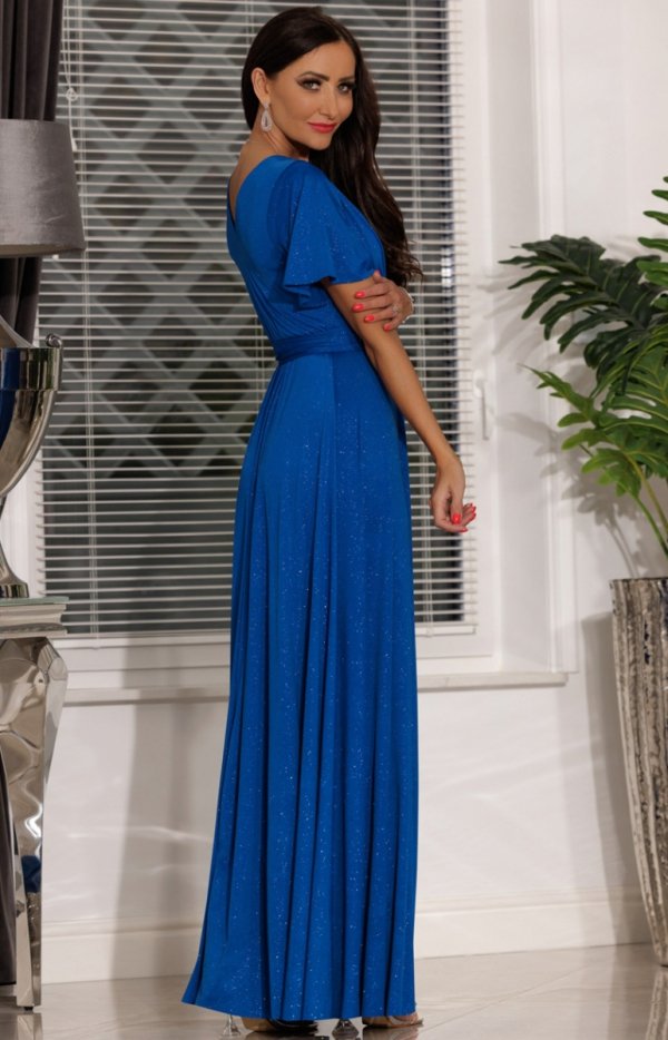 Elizabeth maxi sukienka Bella brokat chabrowa tył