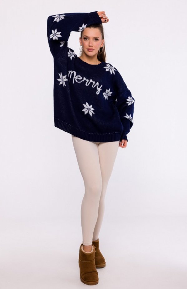 Świąteczny sweter oversize granatowy MXS10 