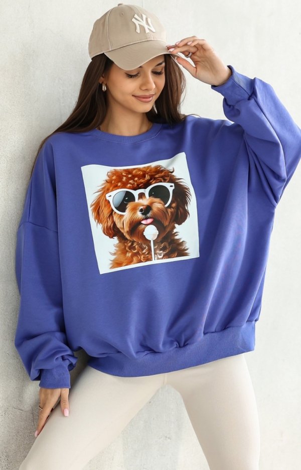 Oversizowa bluza damska z nadrukiem psa Maltipoo