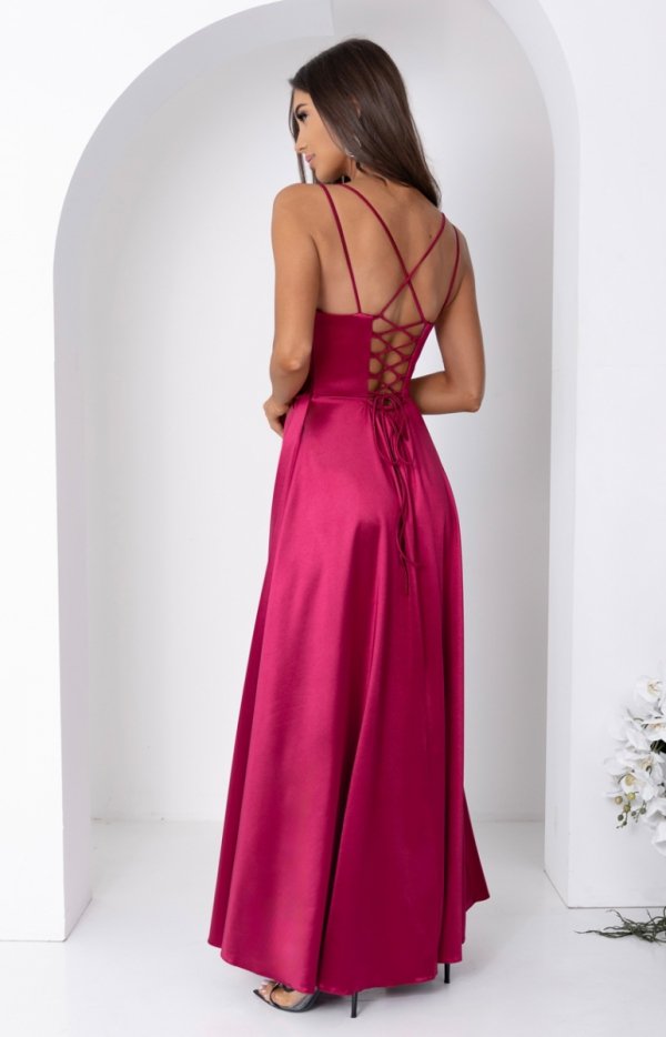 Duet Valeria satynowa długa sukienka z wiązaniem gorsetowym tył