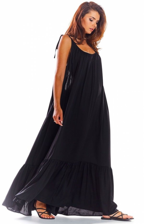 Zwiewna czarna sukienka letnia maxi A307