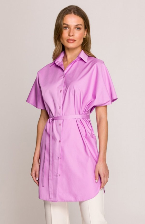 Stylove S402 bawełniana koszula oversize liliowa 