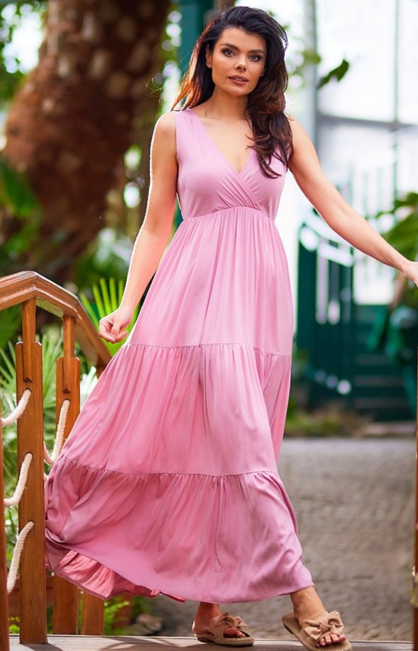 Awama A581 oversizowa sukienka maxi dirty pink