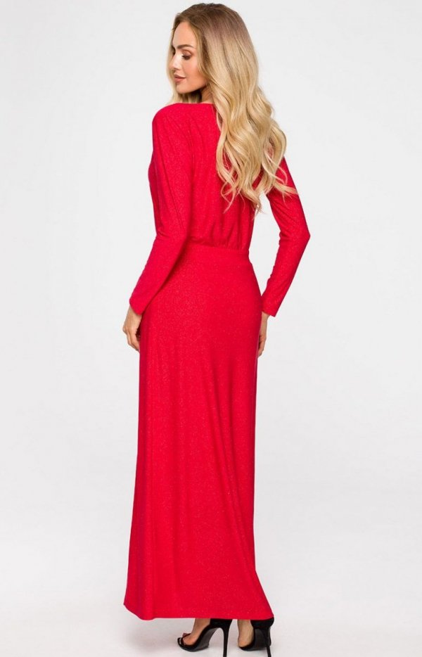 Długa brokatowa sukienka M719 czerwona-3