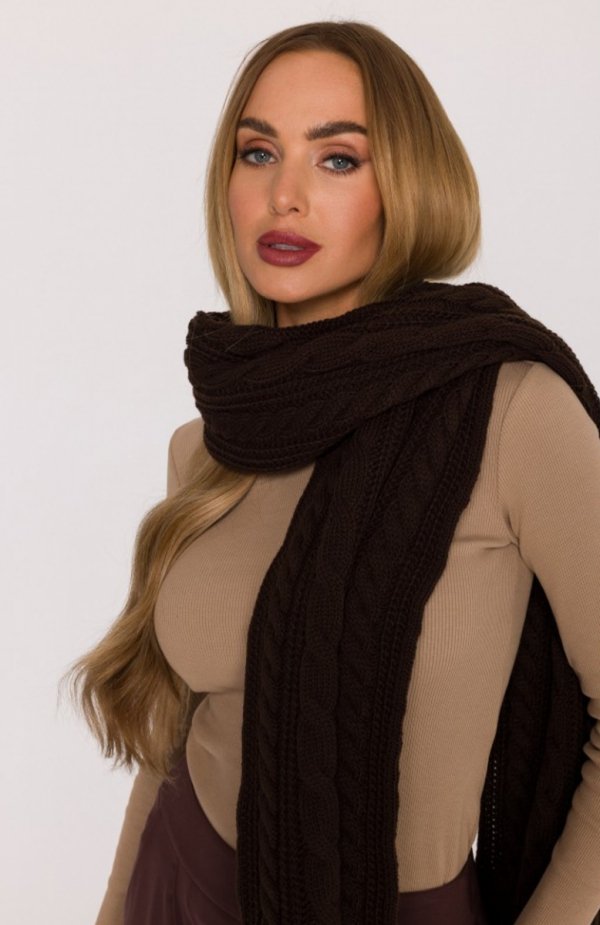 Moe szal damski splot warkocz brązowy M898 