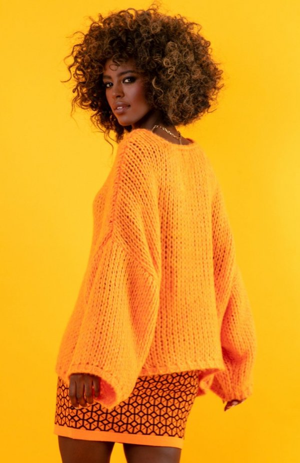 Oversizowy sweter damski orange F1256  TYŁ