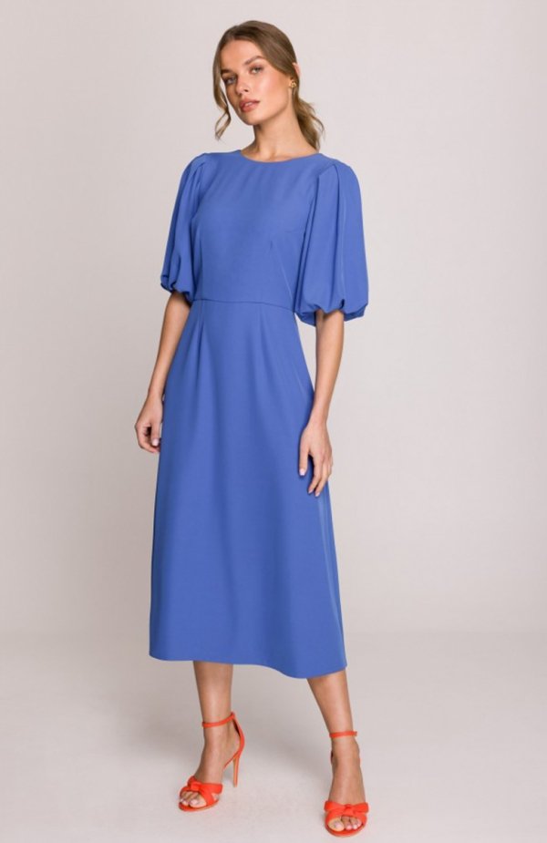 Stylove S399 sukienka z bufiastymi rękawami niebieska 