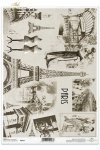 Retro, Paryż, świat paryski w sepii, R057, Paper, decoupage, cities, Paris, rice paper, el mundo de la moda, monumentos de París , Denkmäler von Paris 
