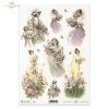 spring, flower, mallow, mallow, butterfly, butterfly, woman, dress, retro,