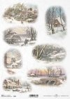 motywy świąteczne, zima, zimowe obrazki, śnieg, wieś, wioska, chata, dom, retro, vintage, konie, most, wiatrak, młyn, R995, christmas themes, winter, winter pictures, snow, village, hamlet, cottage, house, retro, vintage, horses, bridge, windmill, mill, w