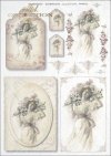 vintage, retro, woman, dress, flowers, floral decorations, medallion, board, romance, R362