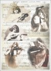 retro, vintage, music, notes, female musicians, women, musical instruments, harp, piano, violin, mandolin, violinist, playing instrument, R373
