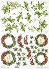 świąteczny wieniec, jemioły, kokardki, kwiaty 3D*Christmas wreath, mistletoe, bows, 3D flowers*Weihnachtskranz, Mistelzweig, Schleifen, 3D-Blumen*Corona de Navidad, muérdago, lazos, flores 3D