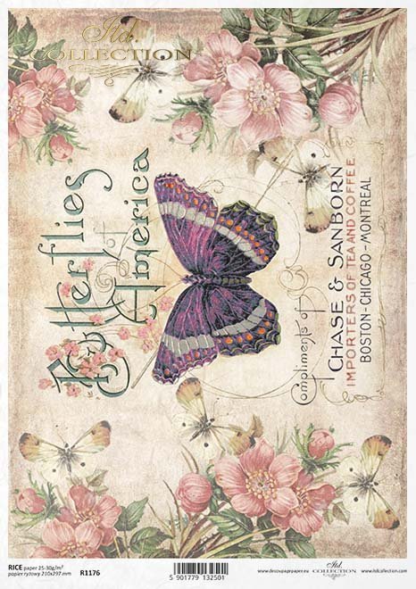 Rice paper R1176 - Paper for decoupage rice * flowers, butterfly