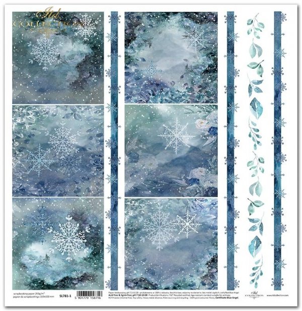 Seria Niebieskie Święta - boże narodzenie, błękitne tło, zimowy kolaż, śnieżynki, noc wigilijna*Series - Christmas in blue - christmas, blue background, winter collage, snowflakes, eve night