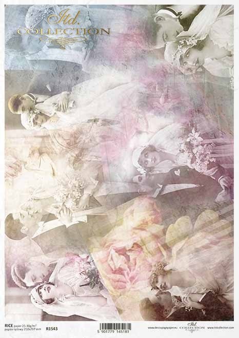 Młode-Pary-zakochani-kochankowie-stare-zdjęcia-Vintage-kolaż-Papier-decoupage-ryżowy-R1543-Young Couples