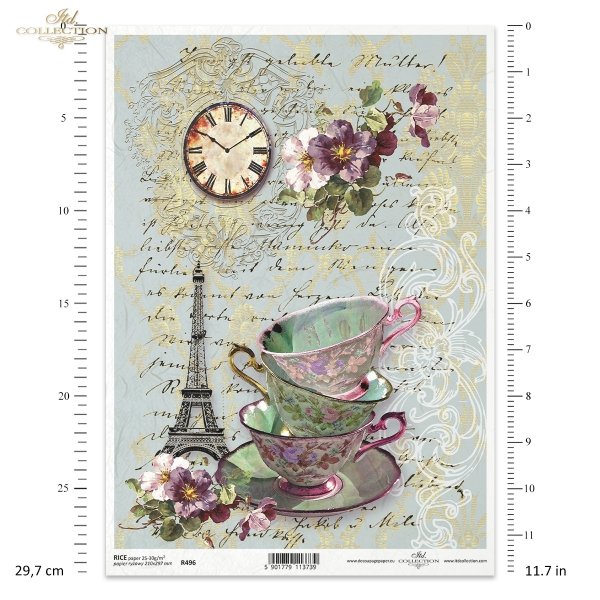 filiżanki, stary zegar, filiżanka, róża, róże, retro, tło, vintage, tea time, wszystko w stylu retro, list, wieża Eifla, kwiaty