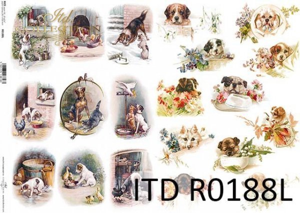 papier ryżowy decoupage psy, zwierzęta*rice paper decoupage dogs, animals