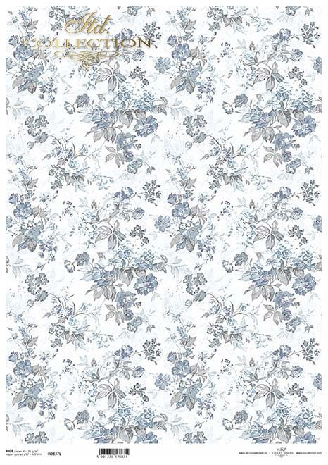 motyw tapetowy, kwiatki w odcieniach błękitu*Wallpaper motif, flowers in shades of blue*Tapetenmotiv, Blumen in Blautönen*Motivo del papel pintado, flores en tonos azules
