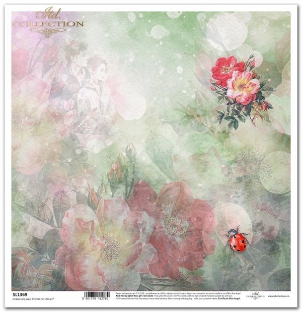 Summer Love Story - akwarelowe tło, kwiaty, owady, biedronka, dzika róża, zakochana para*watercolour background, flowers, insects, ladybird, wild rose, couple in love