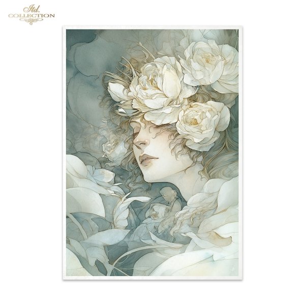 Papier decoupage morwowy FPA3017, dekoracyjne wzory, motywy kwiatowe, bukiet kwiatów, Ogród Muz, Garden of Muses * Mulberry decoupage paper FPA3017, decorative patterns, floral motifs, bouquet of flowers, Garden of Muses *Seria Garden of Muses