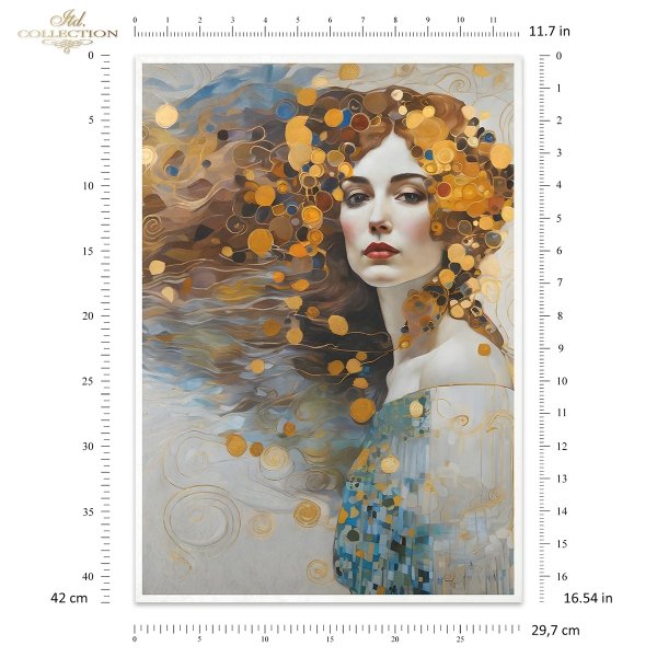 Papier decoupage morwowy FPA3002, Seria Inspired by Klimt, kobiety, zloto, dekoracyjne wzory, kamienie szlachetne, mozaiki, motywy secesyjne * Mulberry decoupage paper FPA3001, women, gold, decorative patterns, gemstones, mosaics, Art Nouveau motifs *Pape