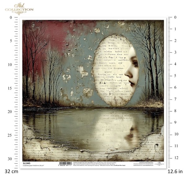 profil kobiety, lustro, jezioro, odbicie, zimowe drzewa, kaligrafia, sepia, surrealizm, melancholia, vintage, tekstura*woman profile, mirror, lake, reflection, winter trees, calligraphy, sepia, surrealism, melancholy, vintage, texture
