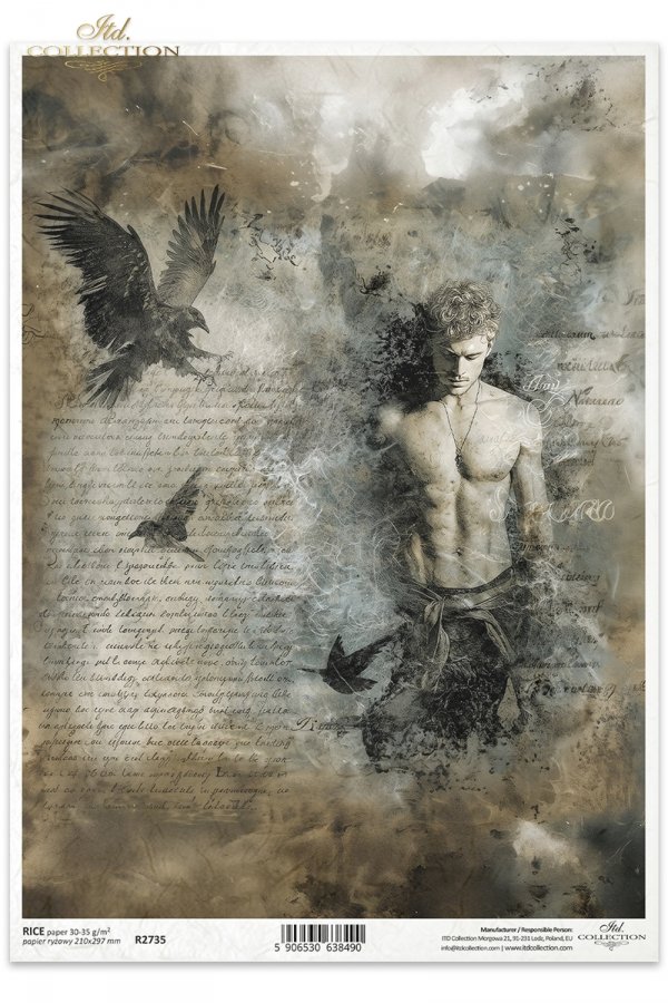 mężczyzna, anioł, kruki, orzeł, chmury, gotyk, vintage, melancholia, fantasy*man, angel, ravens, eagle, clouds, gothic, vintage, melancholy, fantasy