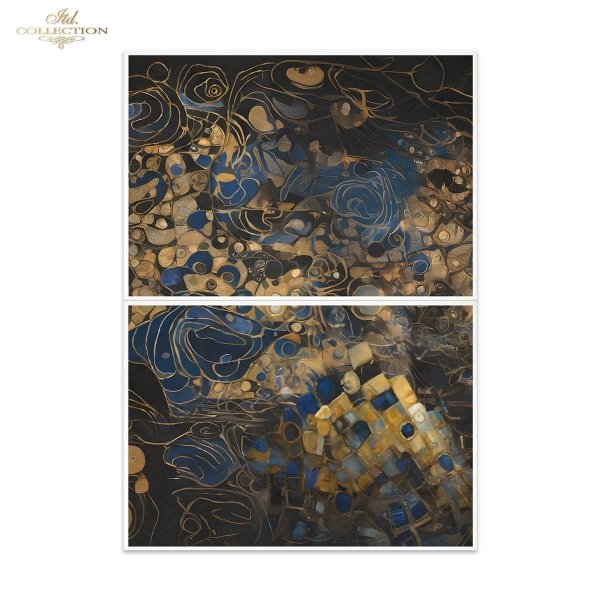 Papier decoupage morwowy FPA2007,  Seria Inspired by Klimt, zloto, dekoracyjne wzory, kamienie szlachetne, mozaiki, motywy secesyjne *  Mulberry decoupage paper FPA2003,  gold, decorative patterns, gemstones, mosaics, Art Nouveau motifs * Papel de decoupa