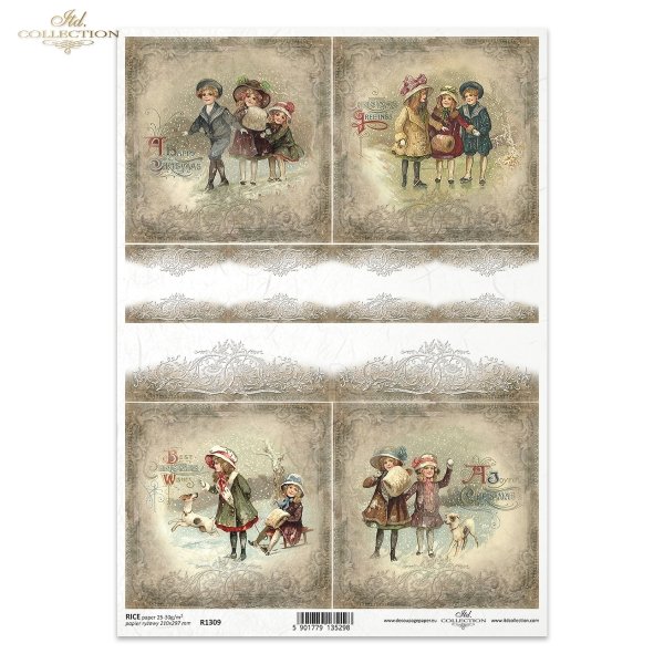 vintage, retro, Boże Narodzenie, zima, dziecko, dzieci, śnieg, koronka, koronki, ornamenty, dekory, ramka, ramki ozdobne, sanki, jazda na sankach, pies, psy, Christmas, winter, child, children, snow, lace, ornaments