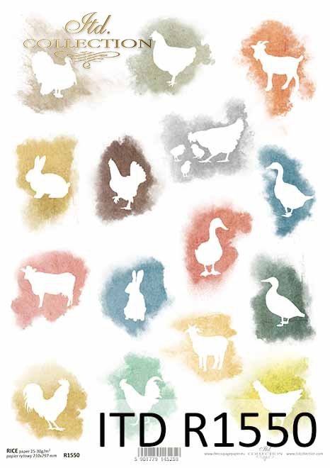 Papier decoupage Wielkanoc, kury, kaczki, kurczaczki, gęsi, kozy, krowy*Decoupage paper Easter, chickens, ducks, chickens, geese, goats, cows