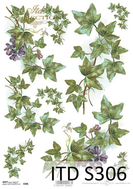 papier decoupage bluszcz, fiołki*paper decoupage ivy, violets
