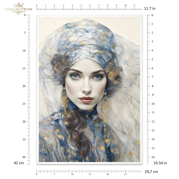 Papier decoupage morwowy FPA3006, Seria Inspired by Klimt, kobiety, zloto, dekoracyjne wzory, kamienie szlachetne, mozaiki, motywy secesyjne * Mulberry decoupage paper FPA3006, women, gold, decorative patterns, gemstones, mosaics, Art Nouveau motifs
