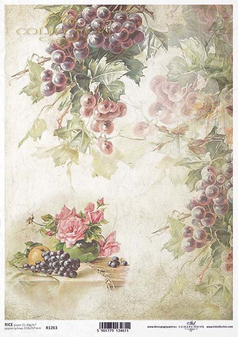 Decoupage de papel de frutas, uvas, rosas, albaricoques*Бумажные декупаж фрукты, виноград, розы, абрикосы*Papier decoupage Früchte, Trauben, Rosen, Aprikosen