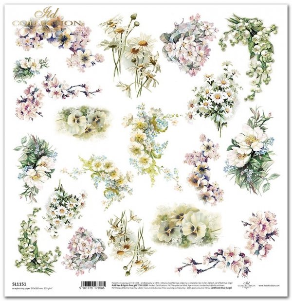 Seria Flower Post - White, Kwiatowa Poczta w bieli, kwiaty owocowe, konwalia, rumianek*