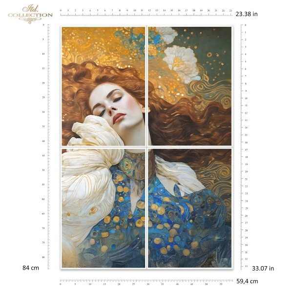 Papier decoupage morwowy FPA1011, Seria Inspired by Klimt, kobiety, zloto, dekoracyjne wzory, kamienie szlachetne, mozaiki, motywy secesyjne * Mulberry decoupage paper FPA1012, women, gold, decorative patterns, gemstones, mosaics, Art Nouveau motifs