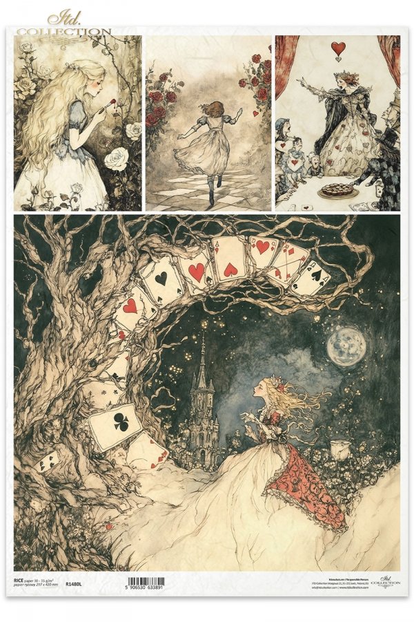 Alicja, dziewczynka, Królowa Kier, kart, baśniowe kompozycje*Alice, girl, Queen of hearts, cards, fairy tale compositions*Alice, Mädchen, Herzkönigin, Karten, Märchenkompositionen*Alicia, niña, Reina de corazones, cartas, composiciones de cuento de hadas