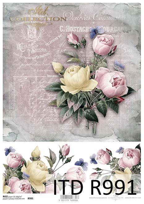 Rice paper sheet FLORAL PATTERN #R1848 or #R0694L