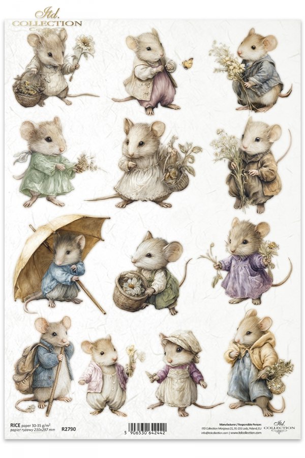 Myszki, wiosenna wyprawa, kwiaty polne*Mice, mouse, spring journey, wildflowers